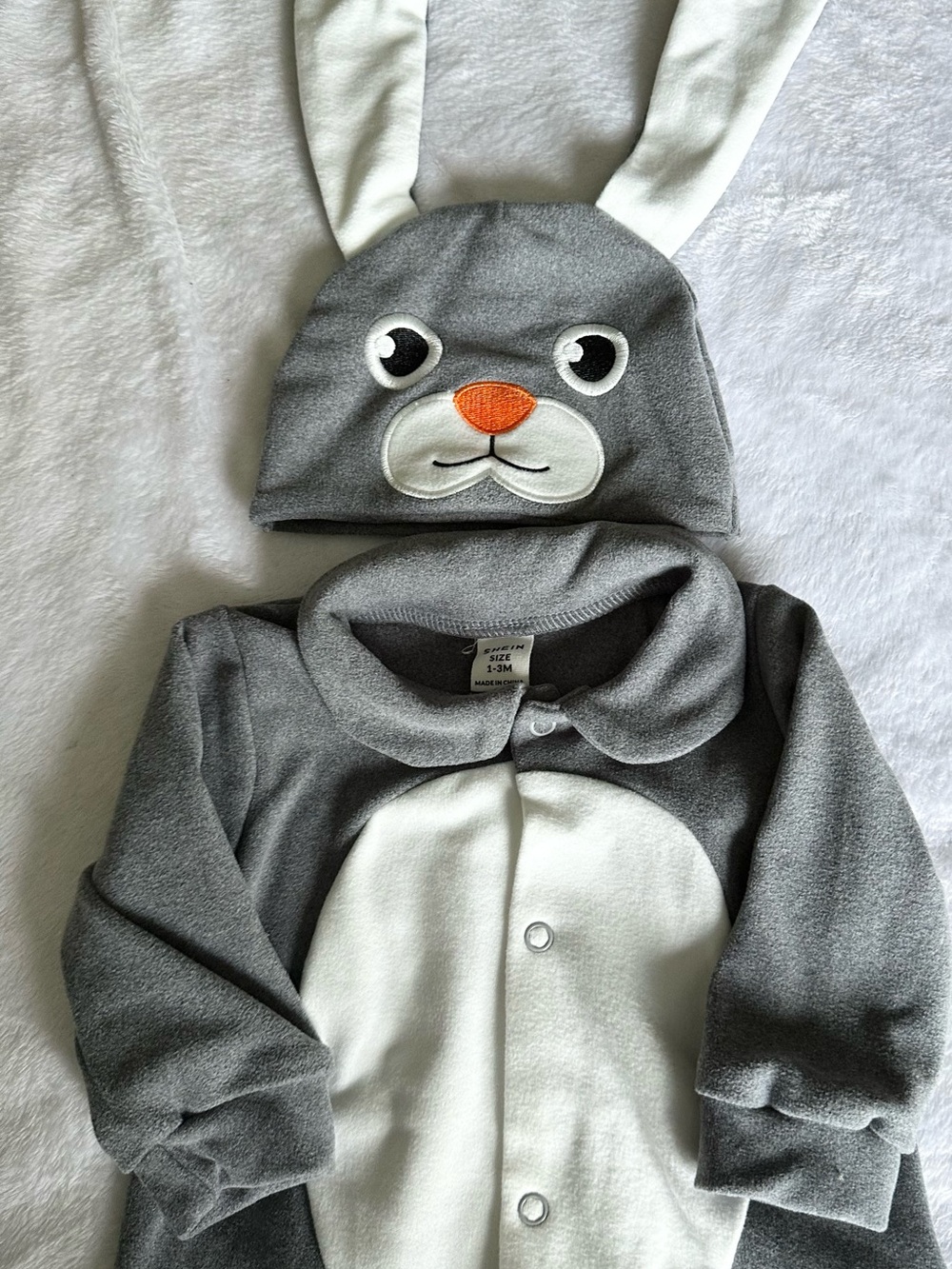 SHEIN Gray and White Bunny Pajama Set with Orange Nose